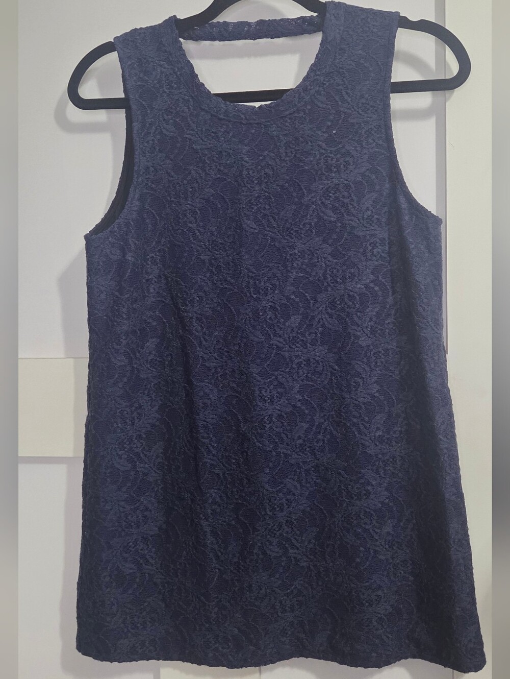 Chaser - Navy Lace Sleeveless Tank Top With Deep V Back